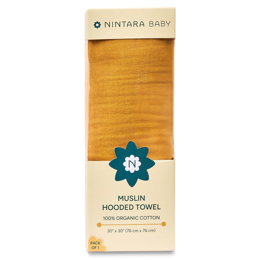 Hooded Towel - 100% Organic Premium Muslin Cotton, 30" x 30", Ultra-Absorbent, Soft, Breathable, Hypoallergenic, Multipurpose, Gifts for Babies & Infants