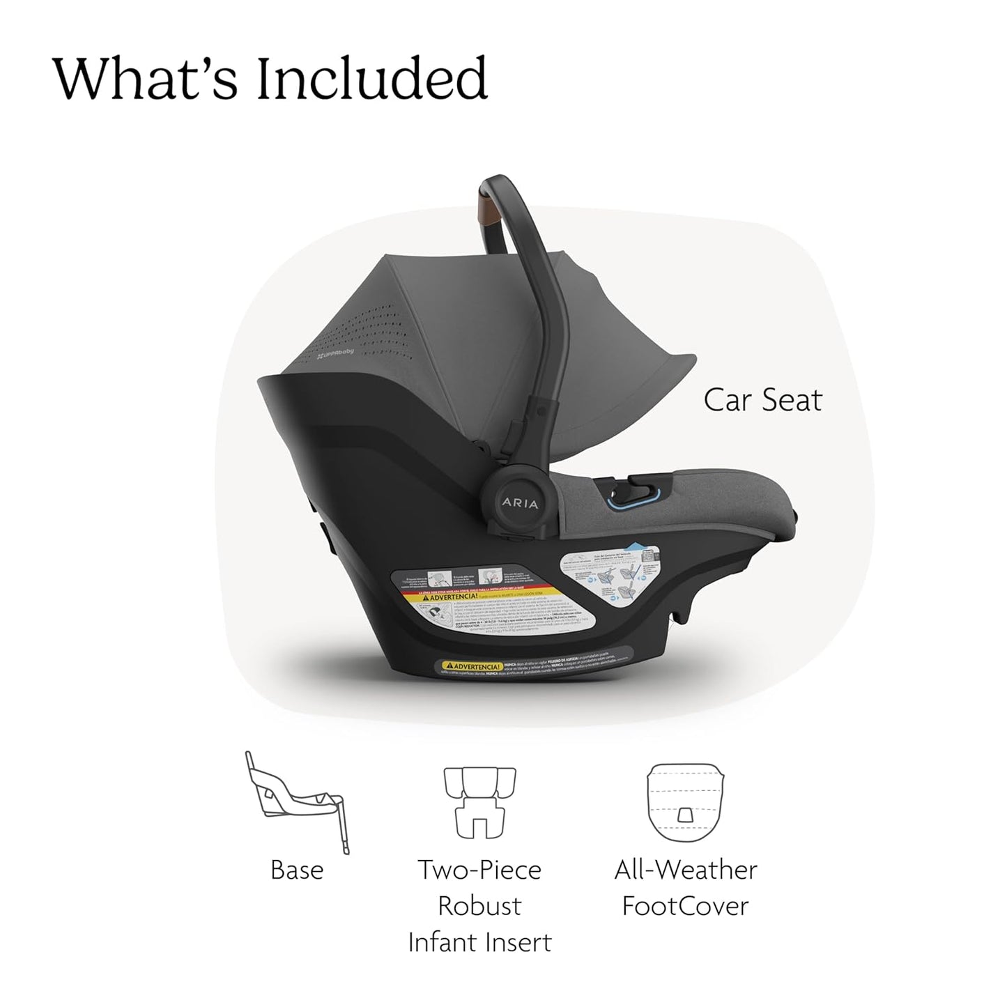 UPPAbaby Aria V2 Lightweight Infant Car Seat - Just Under 6 lbs - Base with Load Leg + Infant Insert + All-Weather FootCover Included - Direct Stroller Attachment - Greyson (Charcoal Mélange)