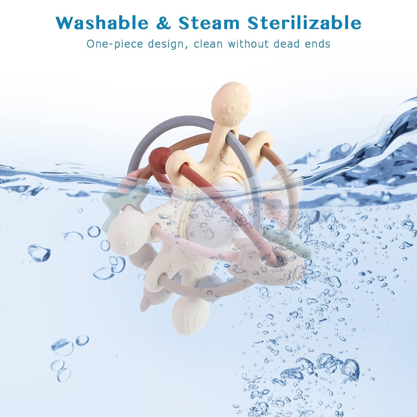 Baby Teether Toy for Babies 3 Months+, Silicone Baby Teething Toys, Rattle Sensory Teether Toy for Sore Gums, Baby Chew Toys for Sucking Needs, BPA Free, Milk White