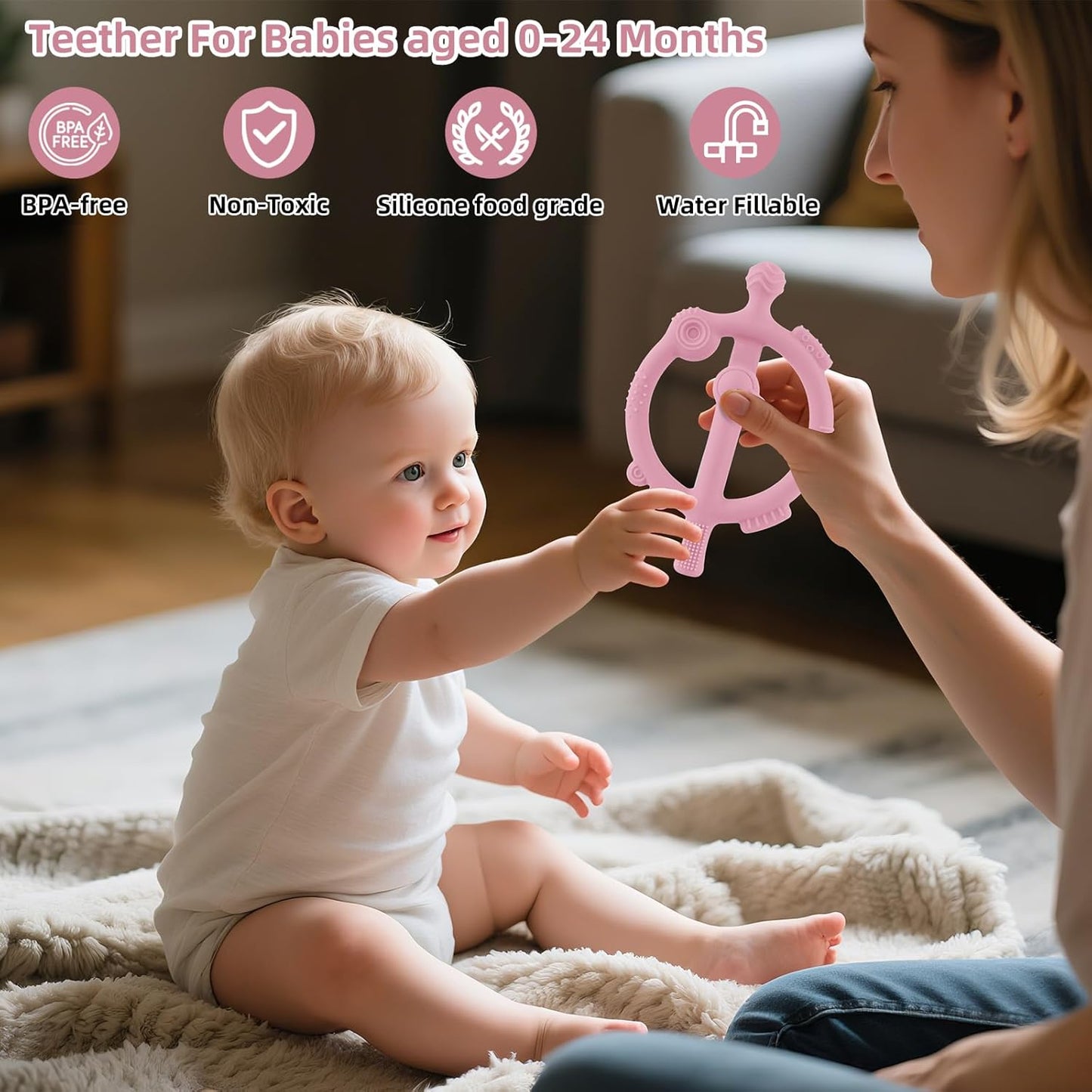 Chuya Baby Teething Toys with Easy-Hold Ring Sticks Baby Teether Toy for 3-6-12-24 Months Babies Infant Cooling Sore Gums Teething Relief, Silicone Sensory Toys BPA Free