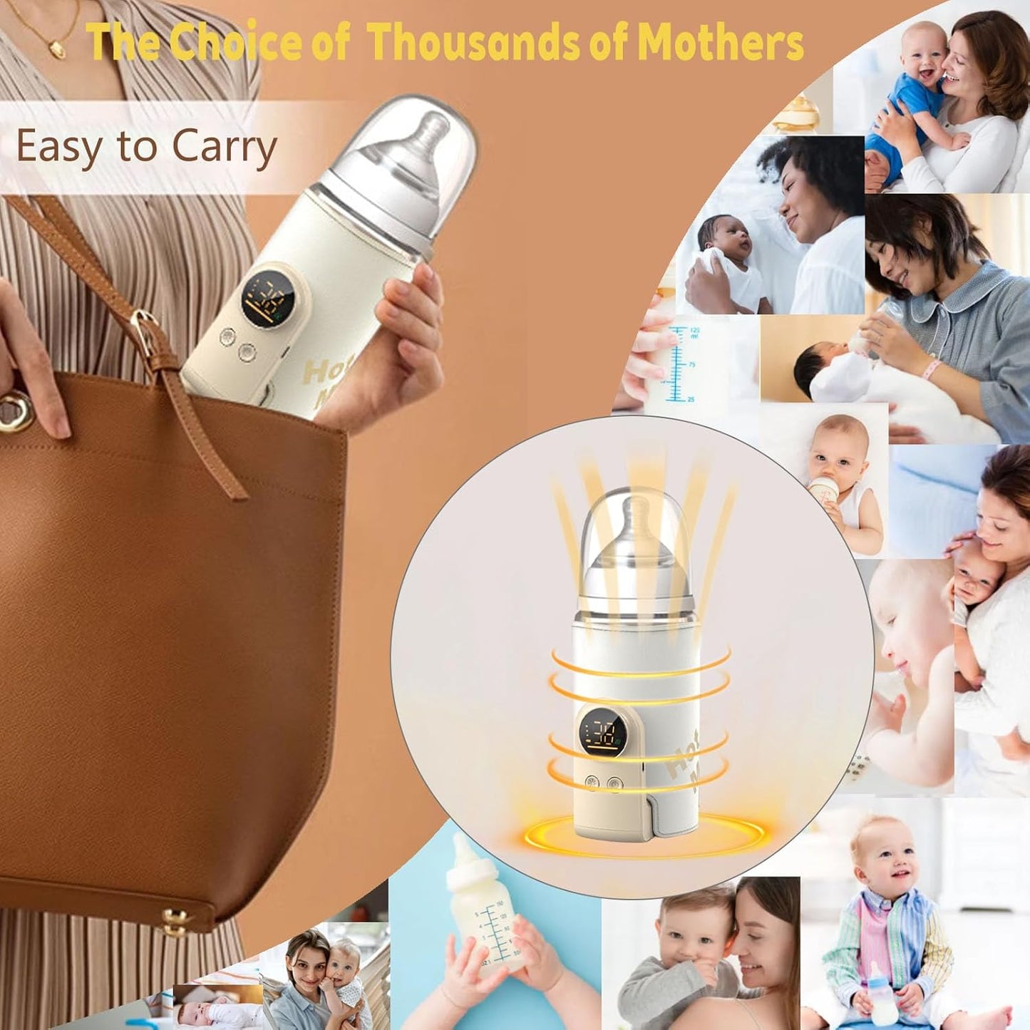 Portable Bottle Warmer for Travel-Rapid Warming,Long-Lasting Warming up to 6-10H,Portable Travel Bottle Warmer Cordless for Baby Milk Breastmilk (10000mAh)