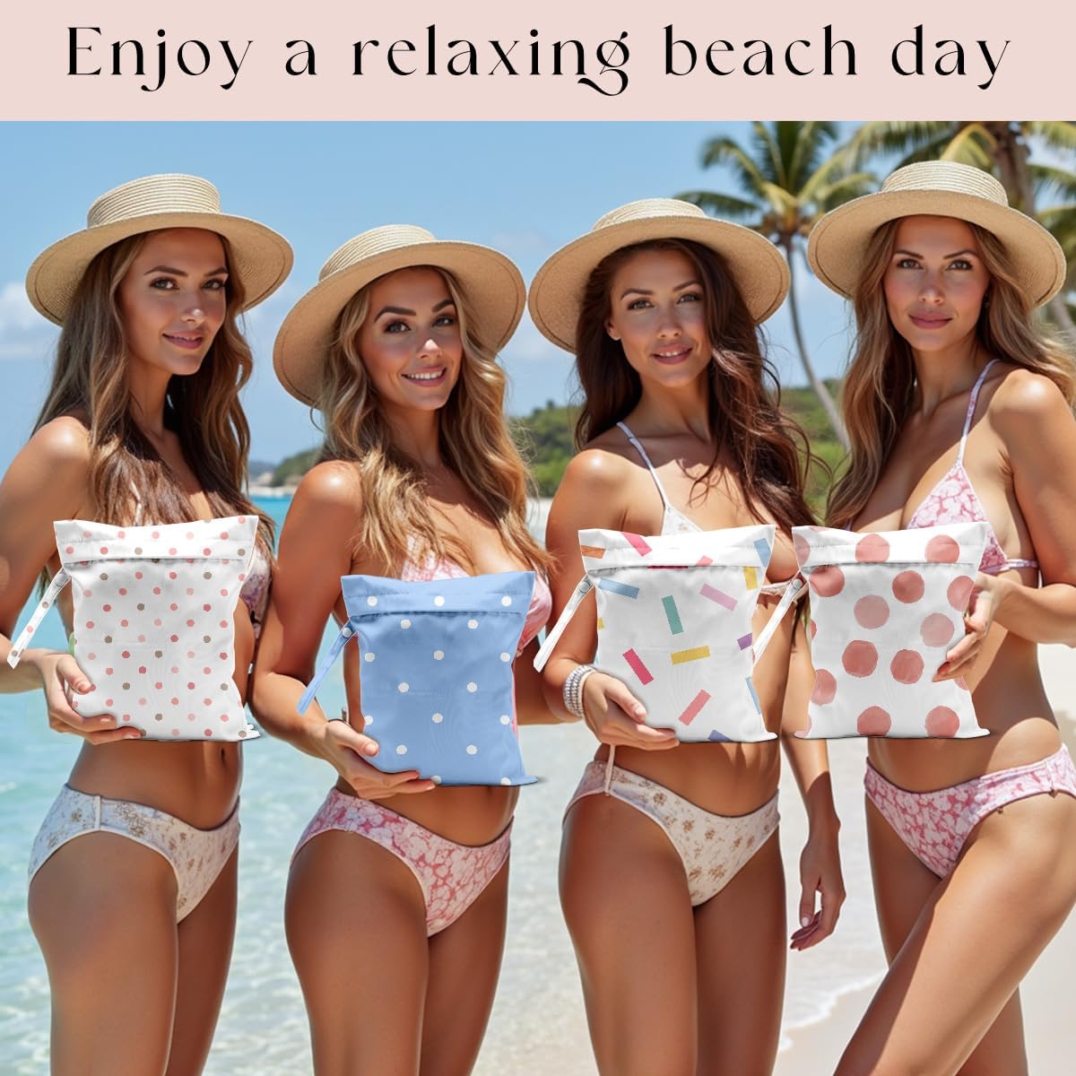 4 Pack Wet Bag for Swimsuit, Beach Travel Essentials Wet Dry Bag, for Sunscreen Toiletry Dirty Clothes Yoga Gym Diaper, Friend Summer Beach Vacation Gifts. Geometric dots