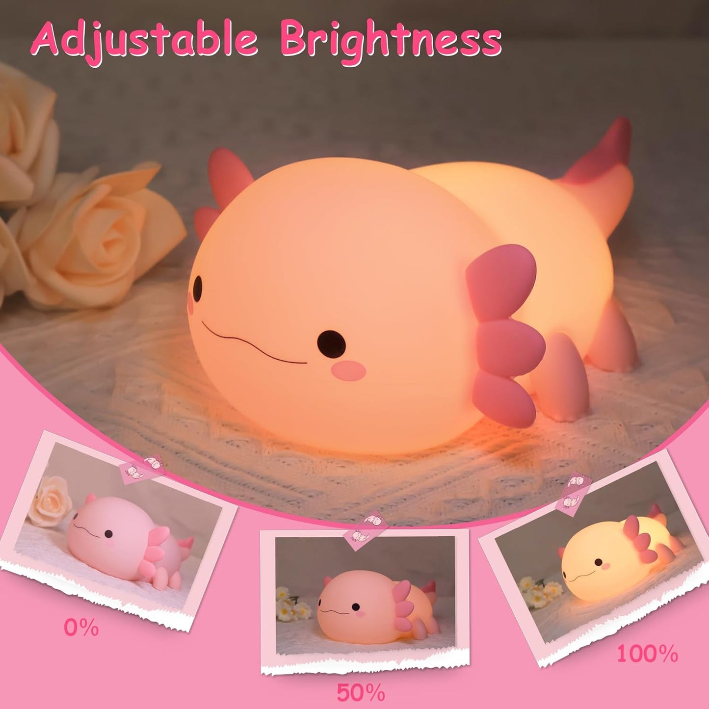 Ammonite Axolotl Gifts, Axolotl Night Light for Kids - Squishy Silicone LED Touch Cute Lamp, Xmas Birthday, Kawaii Bedroom Decor Nursery Lamp for Boys Girls Mom