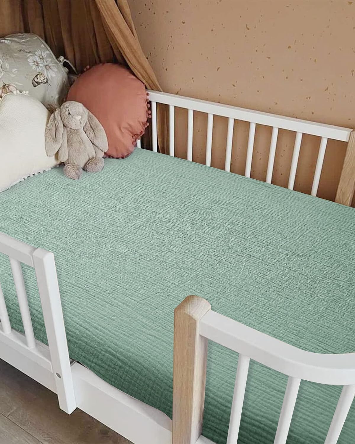 Crib Sheets for Boys Girl, Fitted Baby Toddler Bed Sheets 28" x 52", Neutral Muslin Cotton Crib Mattress Bedding Soft and Breathable Comfort (Sage)