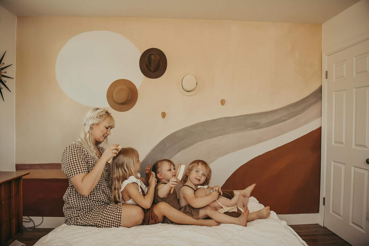 Ullabelle 4 Piece Wooden Baby Hair Brush and Comb Set for Newborns & Toddlers in Chic Gift Box - Ultra Soft Natural Goat Hair and Wood Baby Brush Set Prevents Cradle Cap - Perfect Registry Gift (Blue)