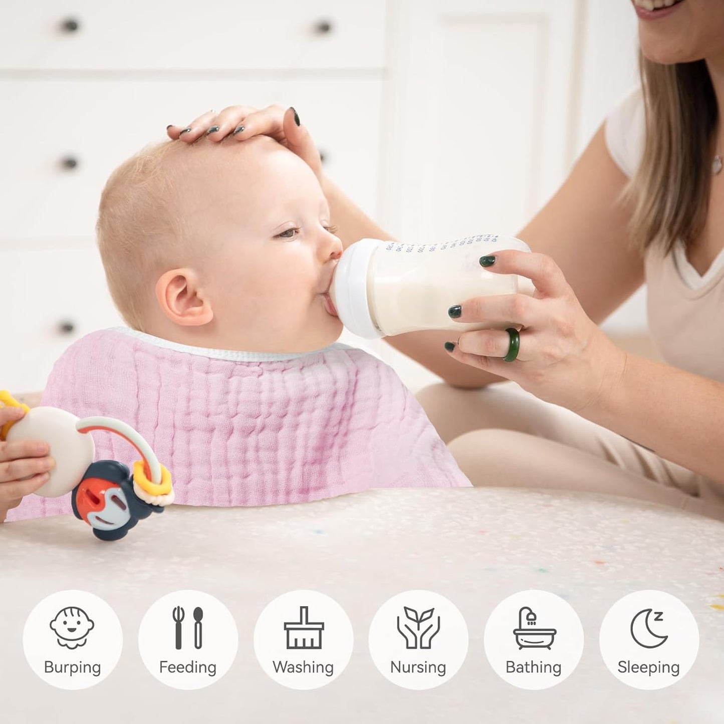 Synrroe Burp Cloths Large, Muslin Burp Cloths for Baby Girls and Boys, Pack of 4 Extra Absorbent and Soft Muslin, 6 Layers 20 by 10 Inches 100% Cotton (Pink-White 4 Pack)