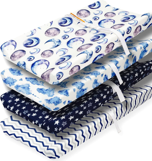 4 Pack Changing Pad Cover for Baby Boys Neutral Unisex Fitted Breathable Baby Changing Pad Sheets for Toddler Changing Table (Sky)