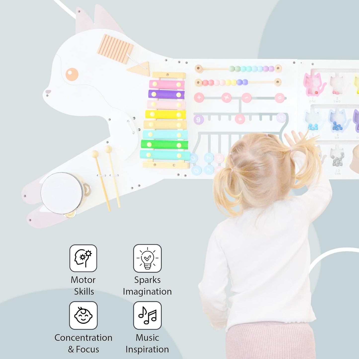 Cat Activity Wall Busy Board Panels, Toddler Learning Activity Center, Montessori Sensory Activity Board, Educational Toys for Children’s Playroom & Daycare