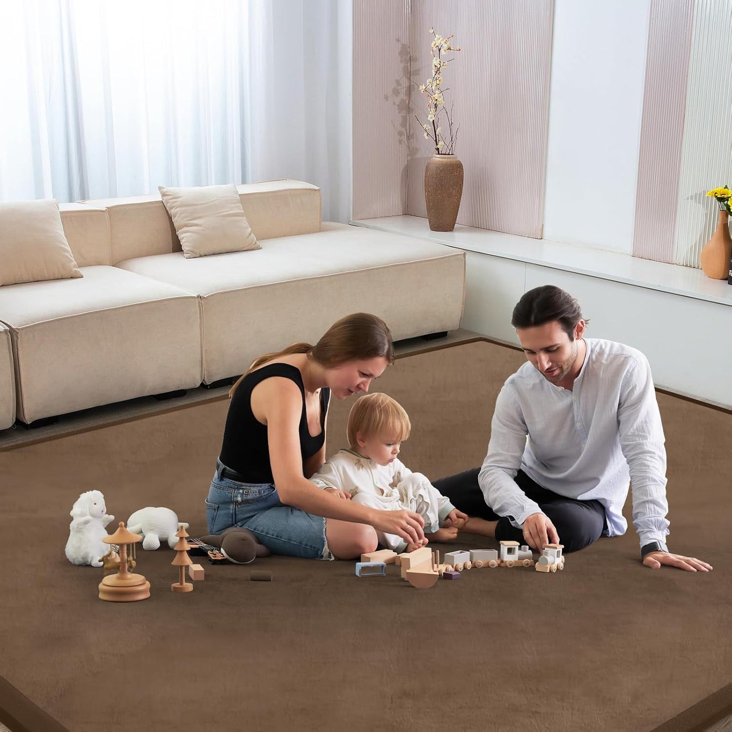 Baby Play Mat for Floor Tummy Time Mat Nursery Muscle Area Rug Playroom Rug Tatami 47"*47" Memory Foam 1.3" Thick Crawling For Babies,Toddlers, Infants, Kids,Floor,Coffee