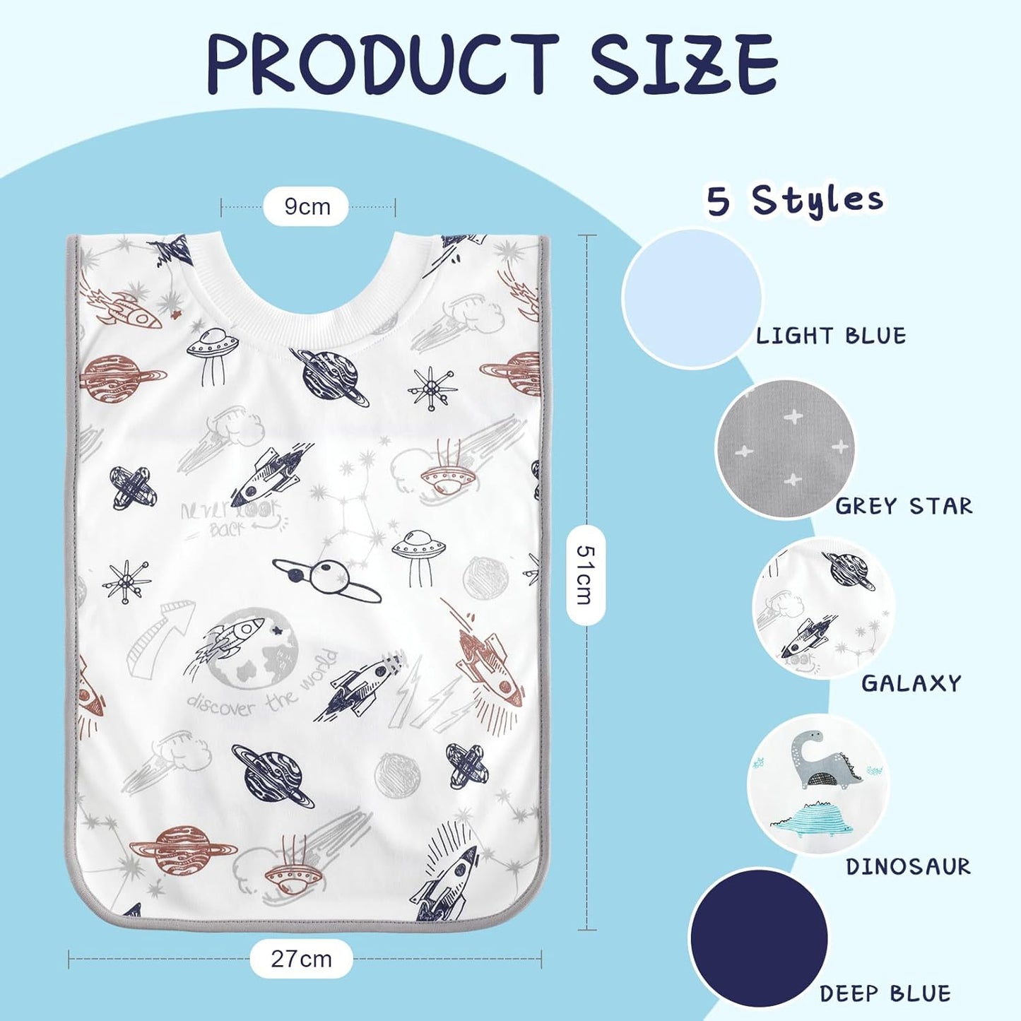 Newwiee 5 Pcs Large Towel Bib Toddler for Baby Toddler Cloth Bib Soft Pullover Baby Absorbent Full Coverage Drooling Feeding