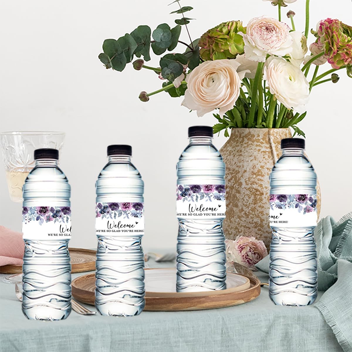 100PCS Wedding Water Bottle Labels Waterproof Greenery Floral Wraps Sticker for Water Bottle Baby Shower Bottle Label for Bridal Shower Party Welcome A05