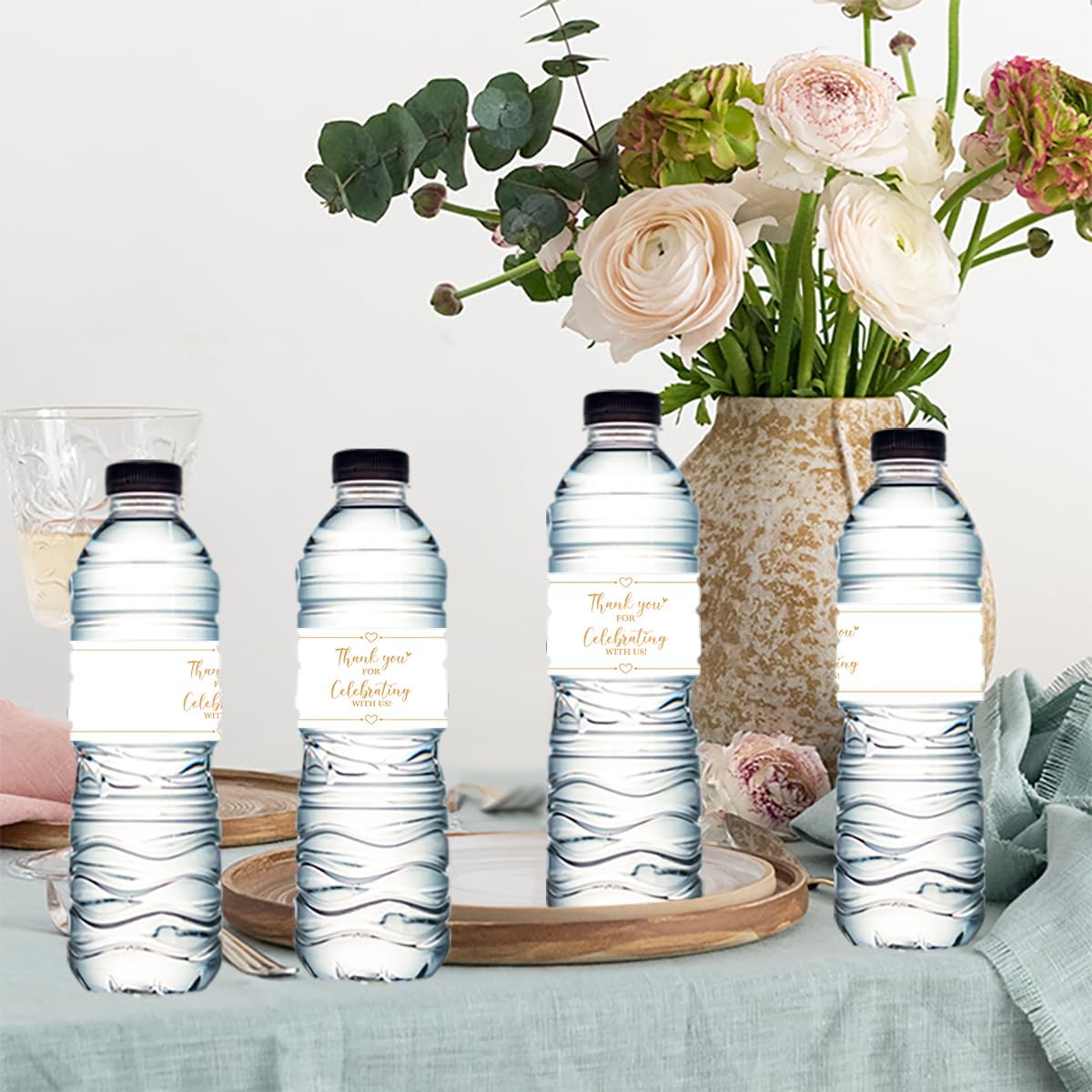 100PCS Wedding Water Bottle Labels Waterproof Greenery Floral Wraps Sticker for Water Bottle Baby Shower Bottle Label for Bridal Shower Party Thanks A15
