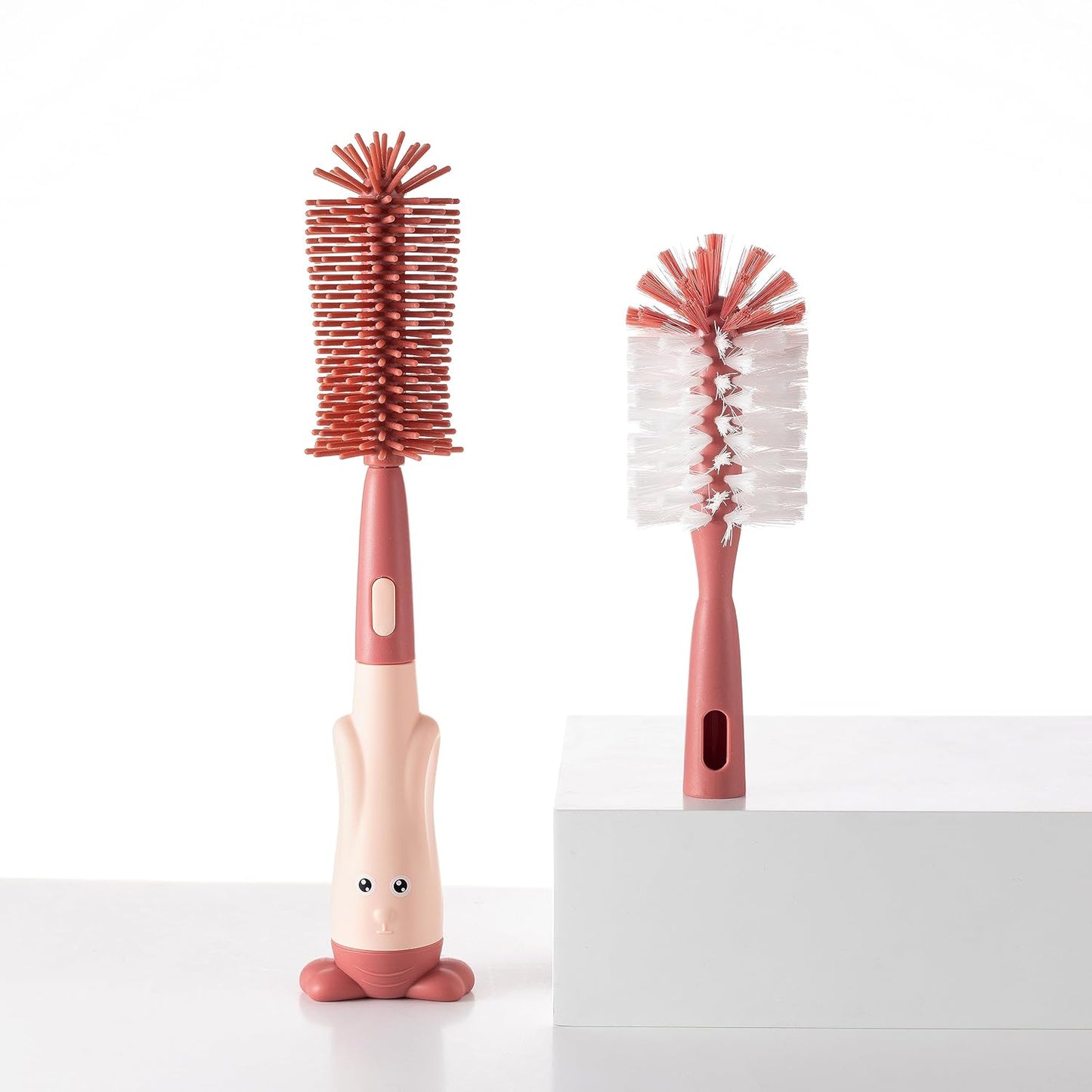 Chemimoso Multifunctional Cleaning Brush, Baby Bottle Brush, Bottle Brush Cleaner Set, Pink, Silicone and Nylon Brush