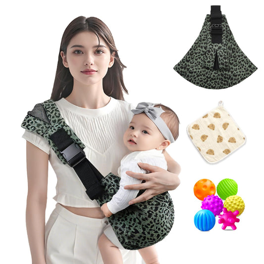 Baby Sling Carrier Adjustable Baby Sling 2025 Upgraded Toddler Sling Comfortable Baby Wrap Carriers Ergonomic-Designed, Travel Friendly Carrying 10-45 Lbs(Green Leopard)