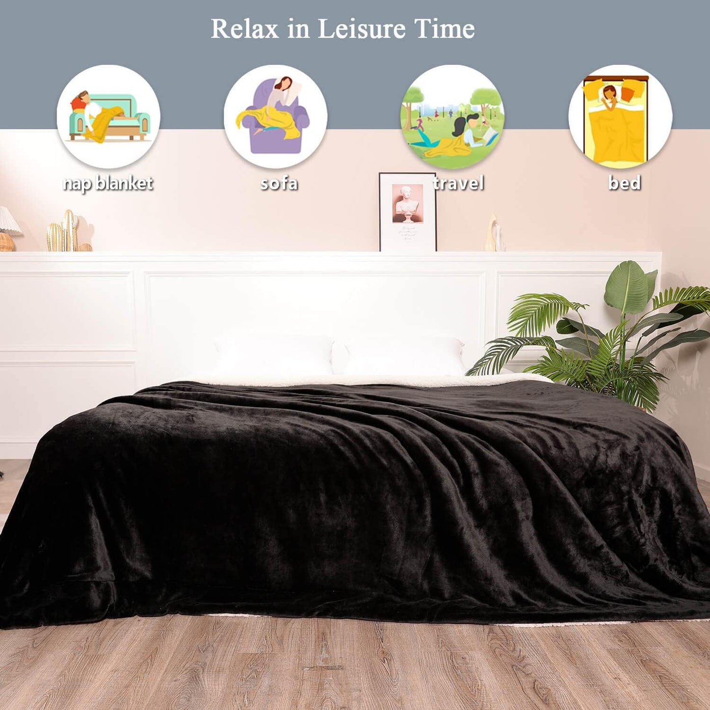 NANPIPER Sherpa Blanket King Fleece Bed Blankets Soft and Warm Fuzzy Microfiber,Black 90"x108"