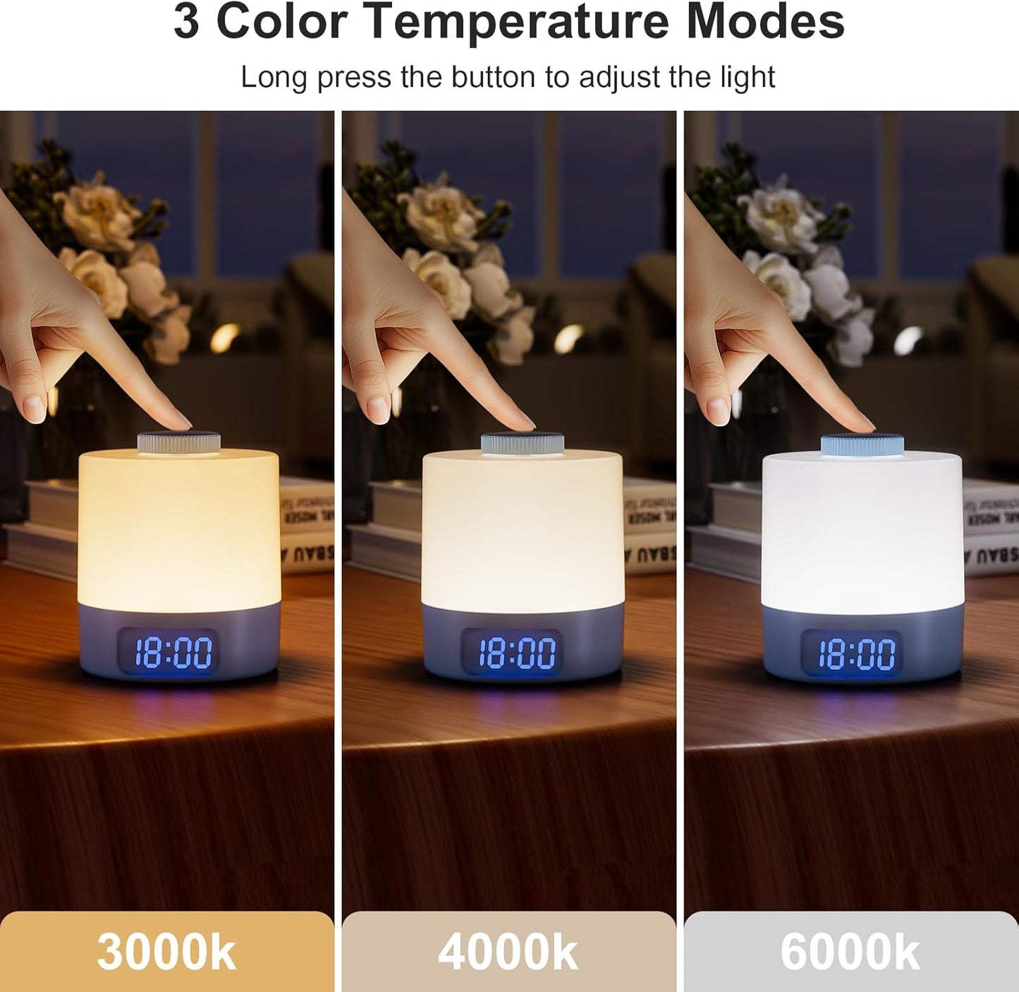 Wobane Night Light for Kids, 3 Colors Dimmable Baby LED Lighting, 3600mAh Battery Rechargeable with Digital Time, Portable Bedside Lamp for Nursery, Breastfeeding, Adults, Blue