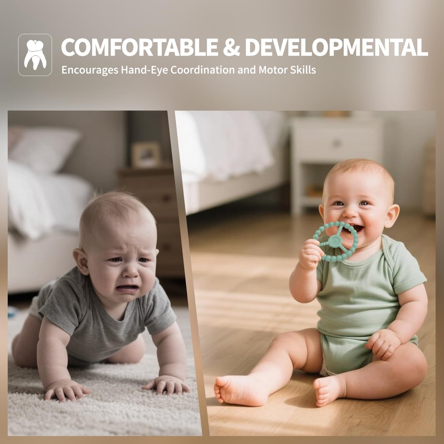 3 Pack Baby Teething Toys 3-6 Months, Silicone Ring Teethers for Babies 6-12 Months, Freezer Safe Chew Toy with Textured Grip for Boys Girls Teething Relief, Infant Easter Gift (Mint Green Blue)