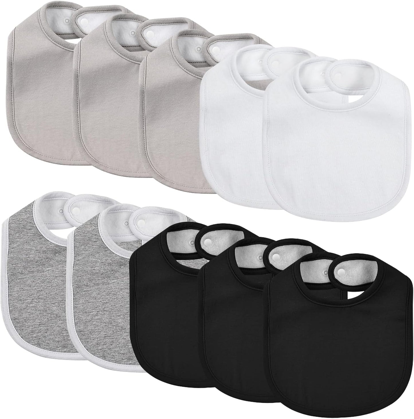 10 Pack Cotton Snap Bibs for Baby Boy Girl, Super Soft Drool Bibs for Teething and Feeding