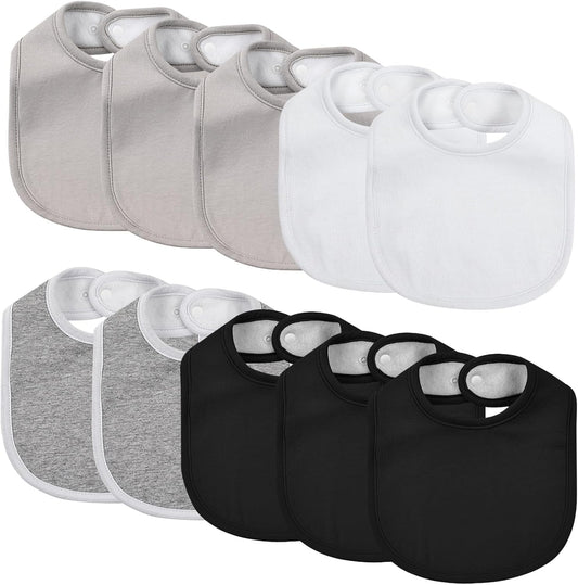 10 Pack Cotton Snap Bibs for Baby Boy Girl, Super Soft Drool Bibs for Teething and Feeding