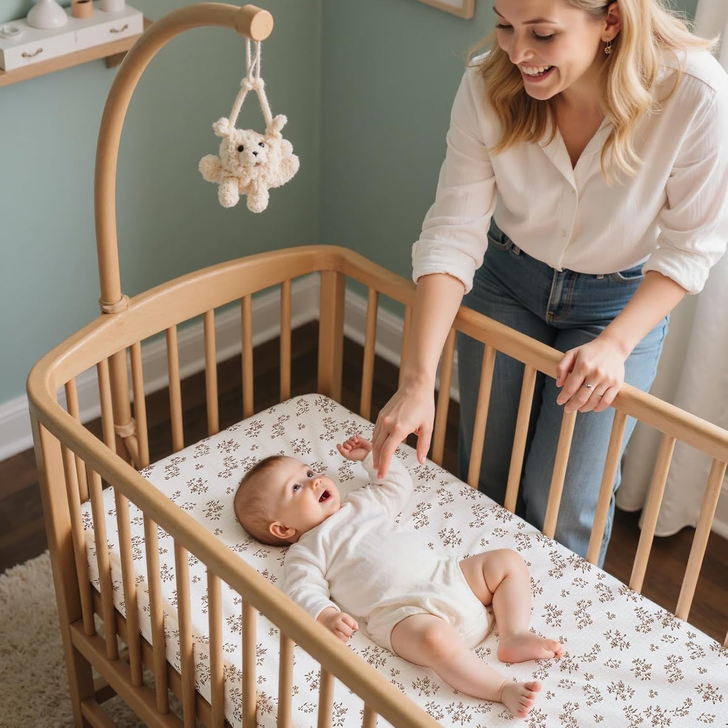 Baby Bassinet Sheets TPU Waterproof 2 Pack Soft Muslin Bedside Bassinet Mattress Sheets with Bottom Elastic Band for Baby Boy Girls Unisex Fit Hourglass Oval and Rectangle, Brown Flowers
