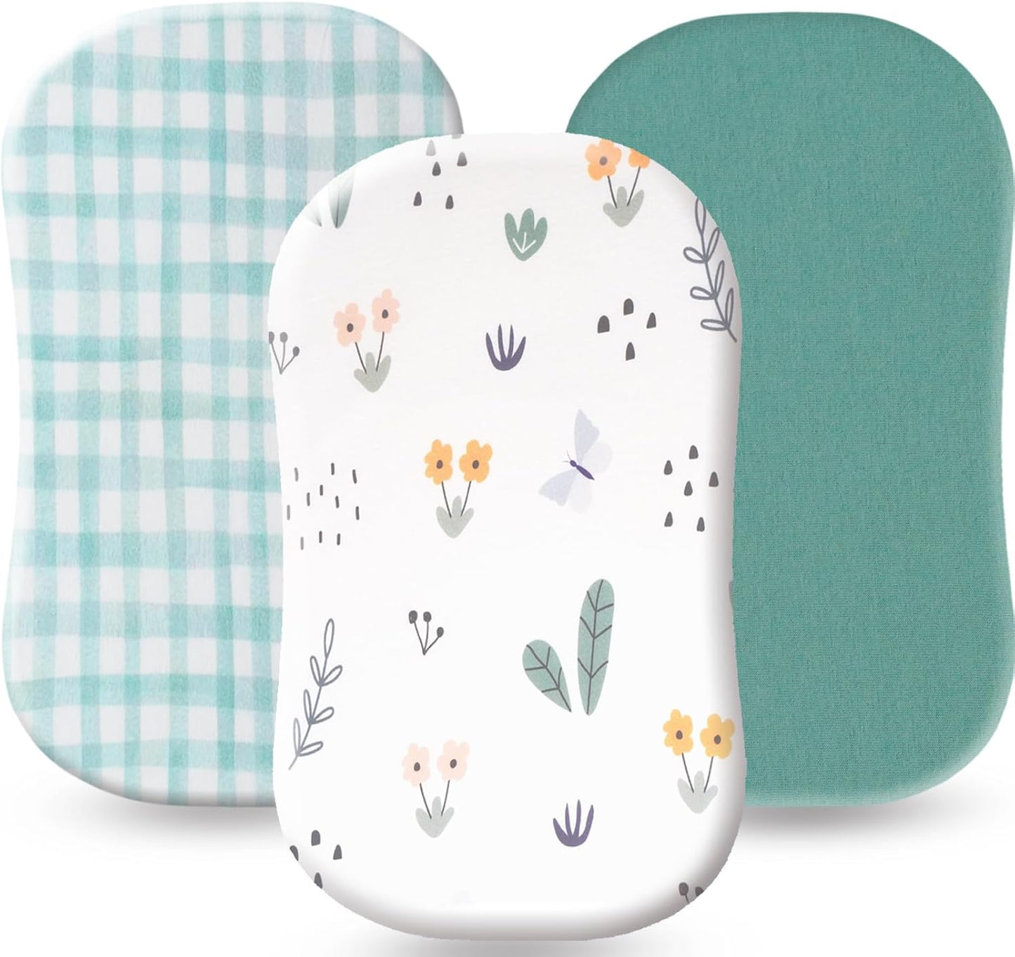 100% Jersey Cotton Bassinet Sheets 17" x 29" Fits Halo BassiNest Swivel Sleeper and 4moms Mamaroo Sleep, Super Soft and Breathable Bassinet Fitted Sheets for Baby, 3 Pack, Green