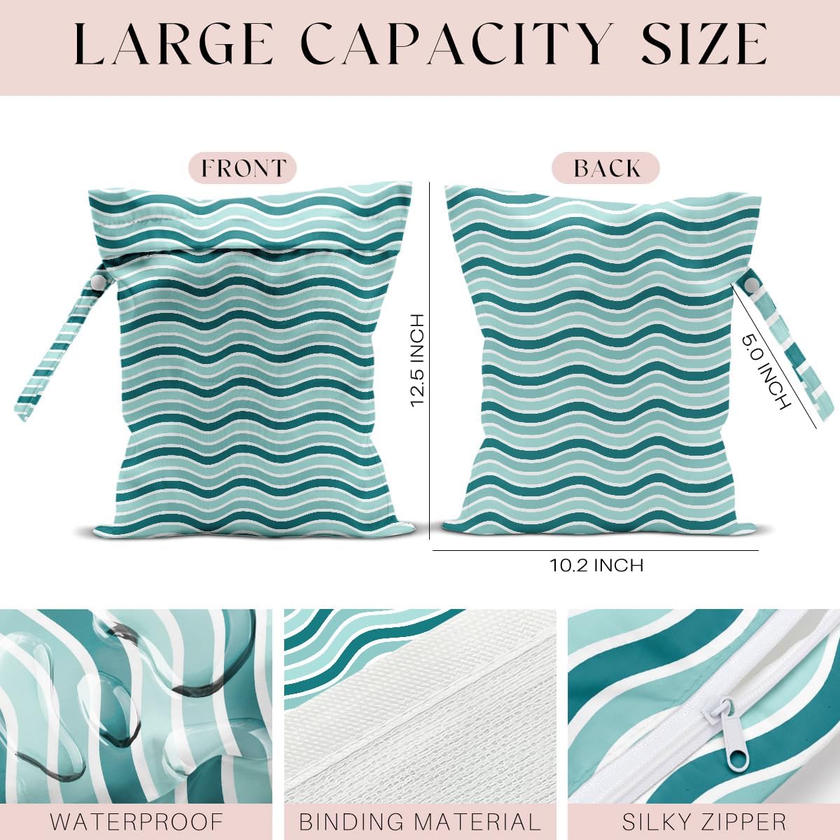 4 Pack Wet Bag for Swimsuit, Beach Travel Essentials Wet Dry Bag, for Sunscreen Toiletry Dirty Clothes Yoga Gym Diaper, Friend Summer Beach Vacation Gifts. Wave, grid
