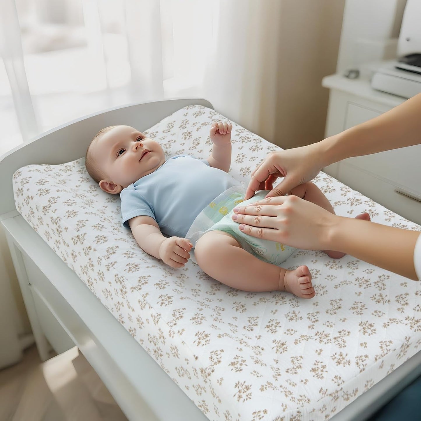 Unicorn Castle Waterproof Changing Pad Cover Muslin Changing Table Pad Cover 2 Pack Quilting for 32"x16" Baby Changing Pad Sheets Girls Boys,Brown Squid