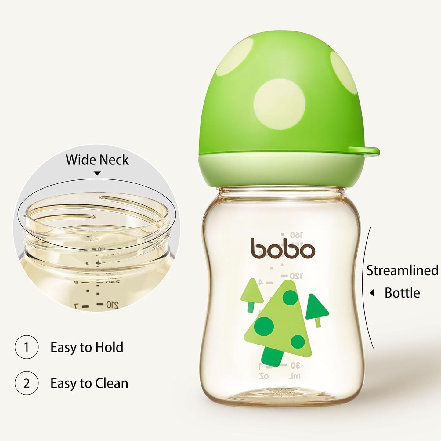YOHKOH PPSU Baby Bottle Wide Neck, Newborn Anti-Colic Baby Bottle with Natural Response Nipple, Streamlined Body, Easy to Clean (5.4oz (Pack of 2), Green)
