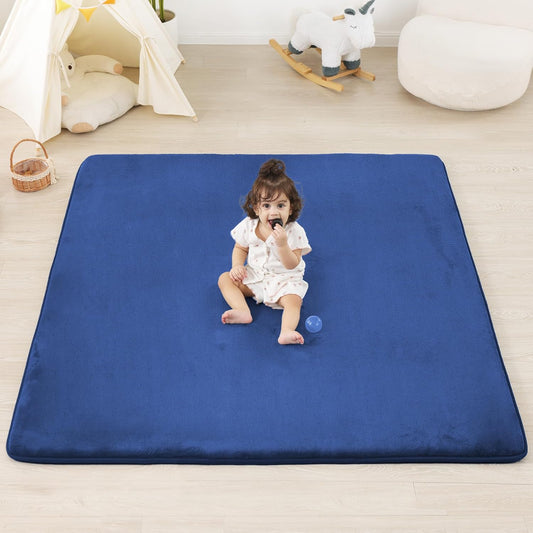 1.3" Thick Baby Floor Play Mat 50x50, Basic Padded Foam Mat for Tummy Time Crawling, Non Slip Cushioned for Babies Toddlers Infants Kids (Blue)