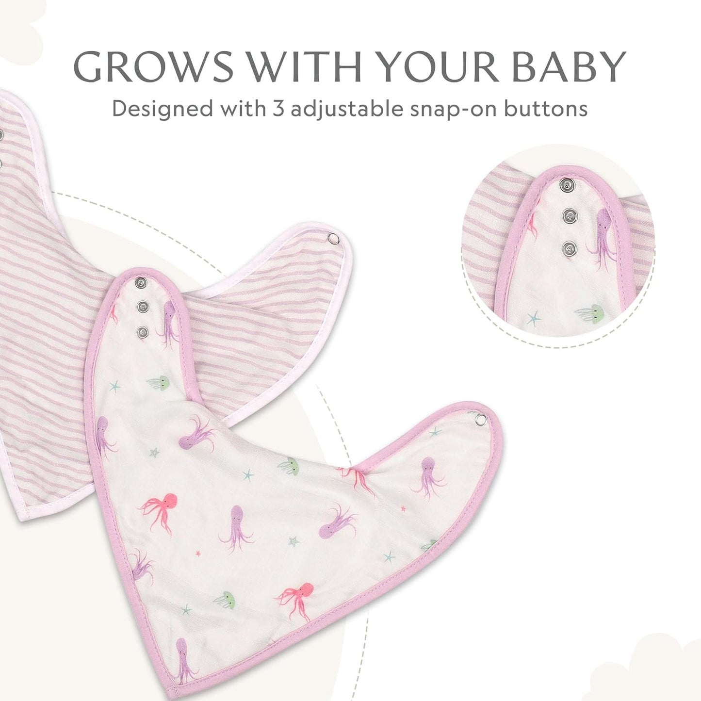 Bamboo Little Baby Bibs (Pack of 2) - Bibs with Adjustable Snaps- Absorbent Terry Backing