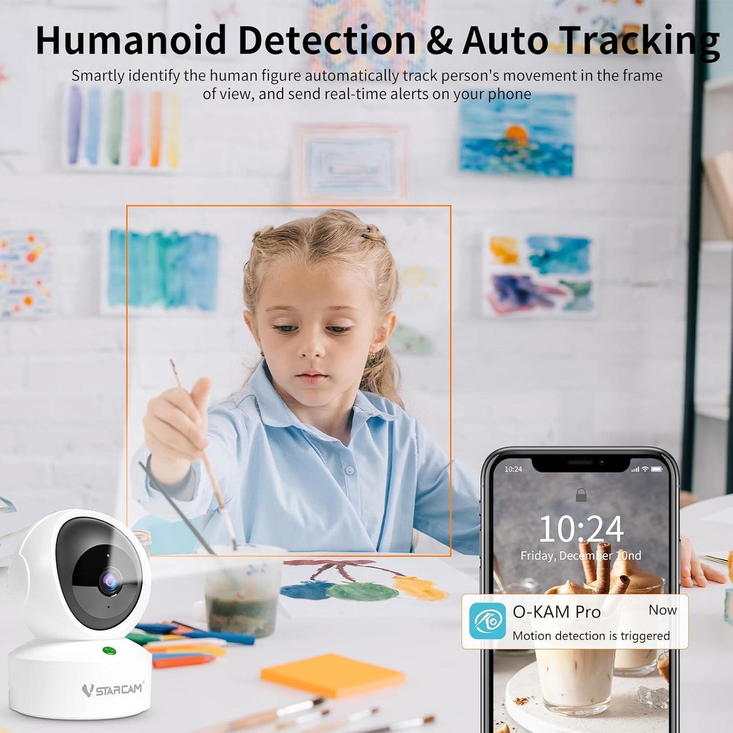 VSTARCAM 2K QHD Security Camera Indoor, Room Camera Baby Monitor 360° for Home Security, WiFi Camera with 2.4 GHz Wi-Fi, One-Touch Call, Smart Motion Tracking, IR Night Vision