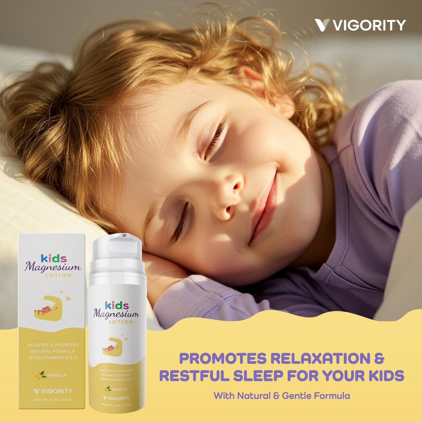Magnesium Lotion for Kids & Babies Sleep - Bedtime Body Cream with Vanilla, Multi Vitamins & Botanical Extracts – Soothing Topical Magnesium for Relaxation, Calming & Soothing Relief