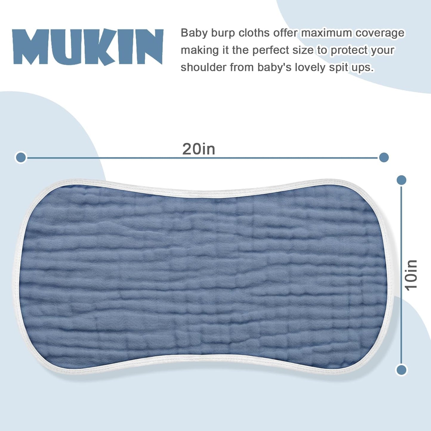 MUKIN Baby Muslin Burp Cloth Set of 6, Ultra Soft Absorbent Thick Cotton Burping Cloths for Unisex Newborn Babies, 20'' by 10'' Neutral Milk Spit Up Rags Boys Girls - Baby Must Haves. (Gradient Blue)