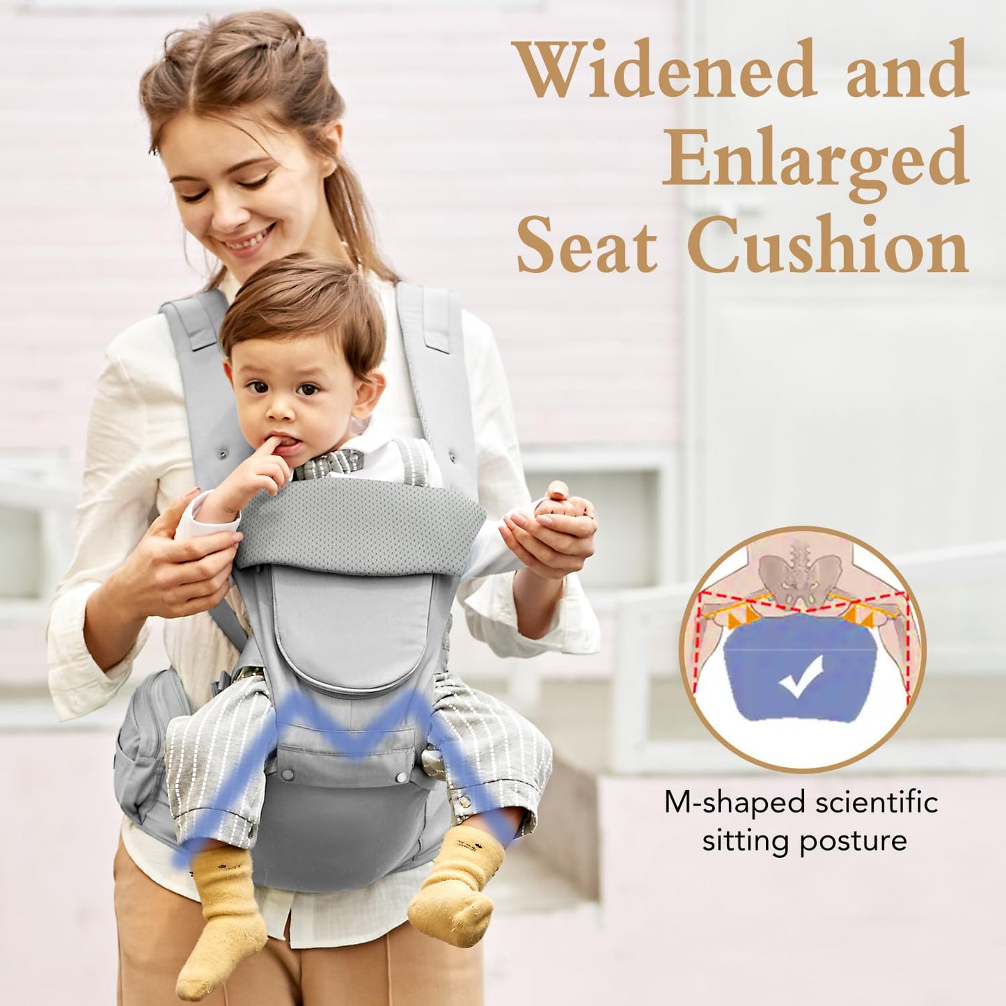 Baby Carrier Newborn to Toddler,12 in 1 Baby Holder Carrier with Adjustable Waist Belt,Baby Carrier with Hip Seat,Safety-Certified Baby Hip Carrier with Foldable Neck Support Pod,Ergonomic-Grey