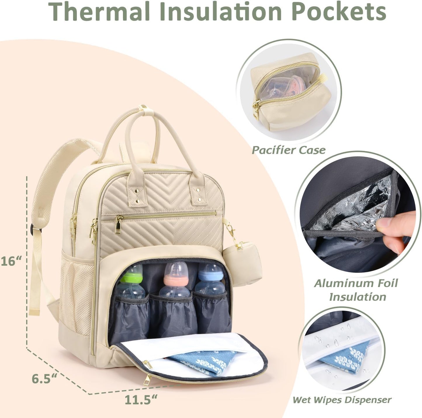 Diaper Bag Backpack,Baby Essentials Diapers Bag with Pacifier Case,Multipurpose Stylish Large Capacity Travel Backpack for Baby Girl/Boy(L-Beige)