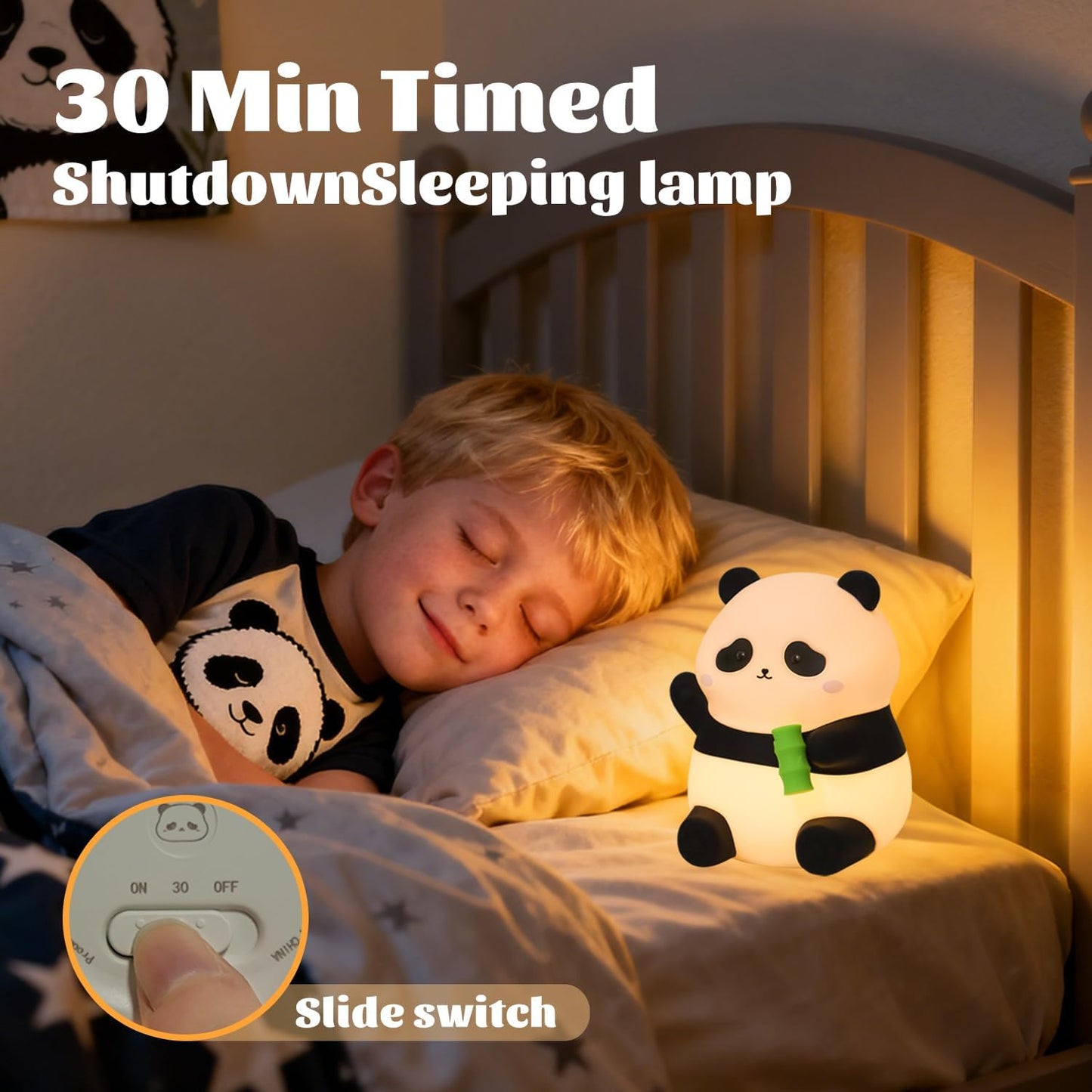 Panda Night Light, Silicone Lamp – Tap-Control Dimmable, 10H High/50H Low Battery Life, Soft Light for Breastfeeding Nursery, Cute Panda Gifts for Kids Boys Girls, Bedside Desk Decor