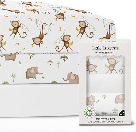 100% Organic Cotton Crib Sheets (3-Pack) - GOTS Certified - Breathable Organic Crib Sheets - Double-Elastic for Secure Fit, Extra Protection for Your Baby - Gender-Neutral Sheet (28"x55")/ 140 x 70cm