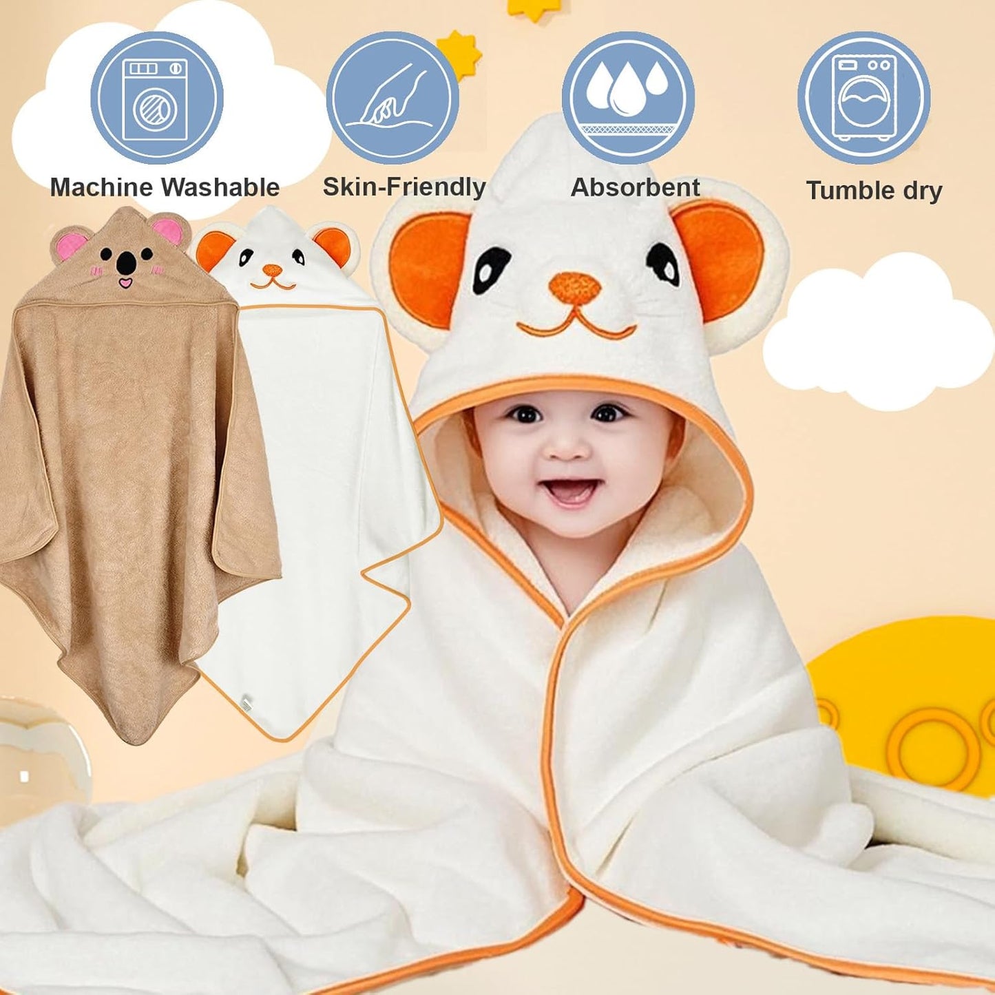 Baby Bath Towels 2 Pack Toddler Towels with Hooded, Soft Thick Hooded Baby Towels, Natural Baby Stuff Towel with Hood for Boy and Girl