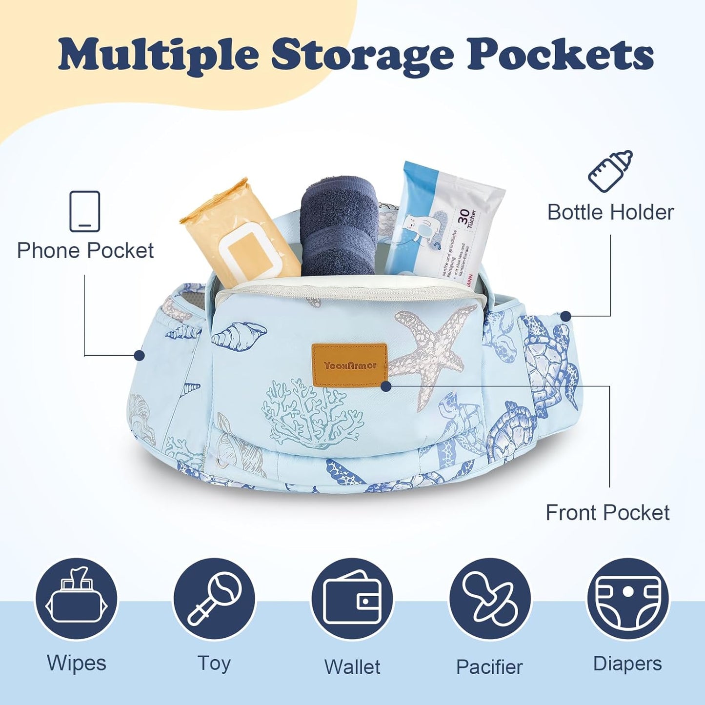 Baby Hip Carrier - Adjustable Waistband & Hip Seat for Newborn-Toddler (Up to 66 Lbs) with Pockets for Parents