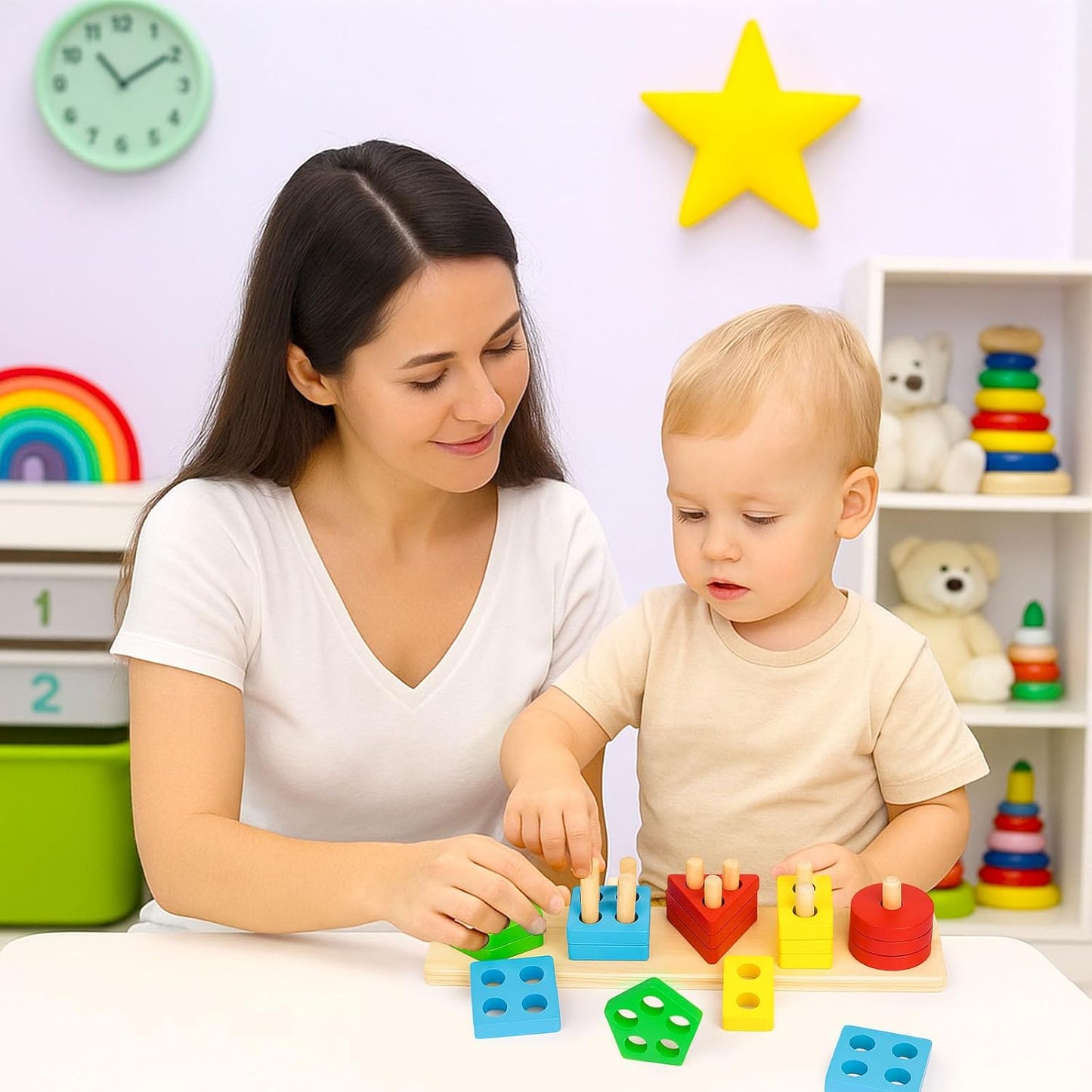 3 otters Wooden Sensory Toys for Toddlers Montessori Stacking and Sorting Learning Toy Activities Puzzles 20 PCS Medium