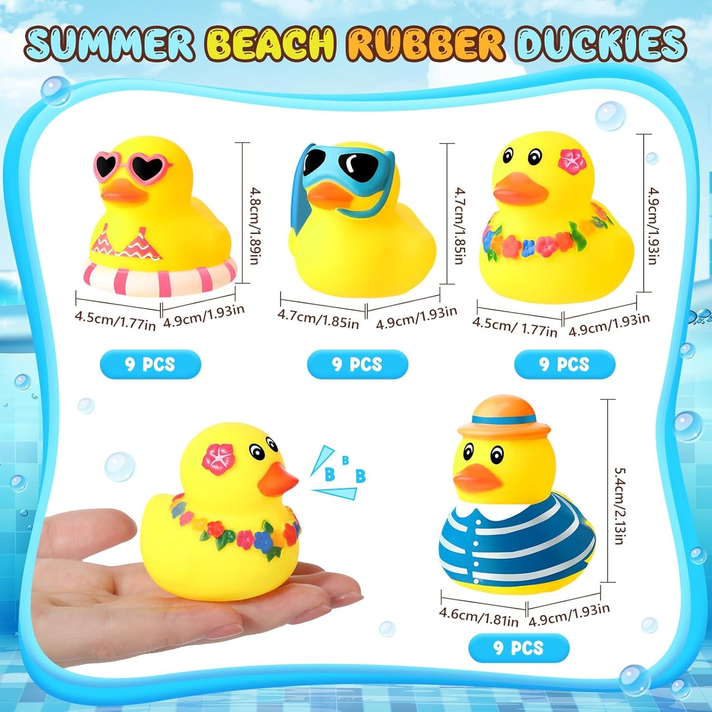 Honoson 36 Pcs Summer Beach Rubber Duckies Bulk Mini Rubber Duck Bath Toys Float Bathtub Ducky Cute Squeaky Ducky for Classroom Carnival Summer Birthday Baby Shower Party Favor