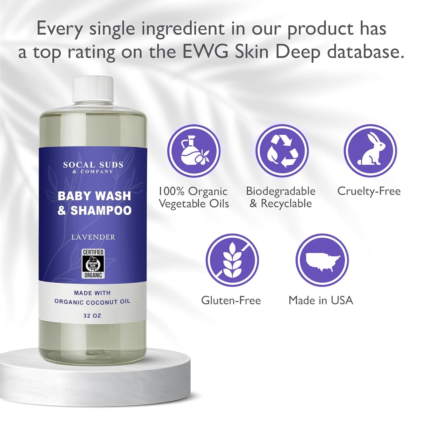 SoCal Suds & Company - 2-in-1 Organic Foaming Baby Shampoo & Body Wash Castile Soap Refill - Gentle Body Soap and Shampoo for Sensitive Skin - Nourishing Ingredients - Newborn Baby - Lavender, 32oz