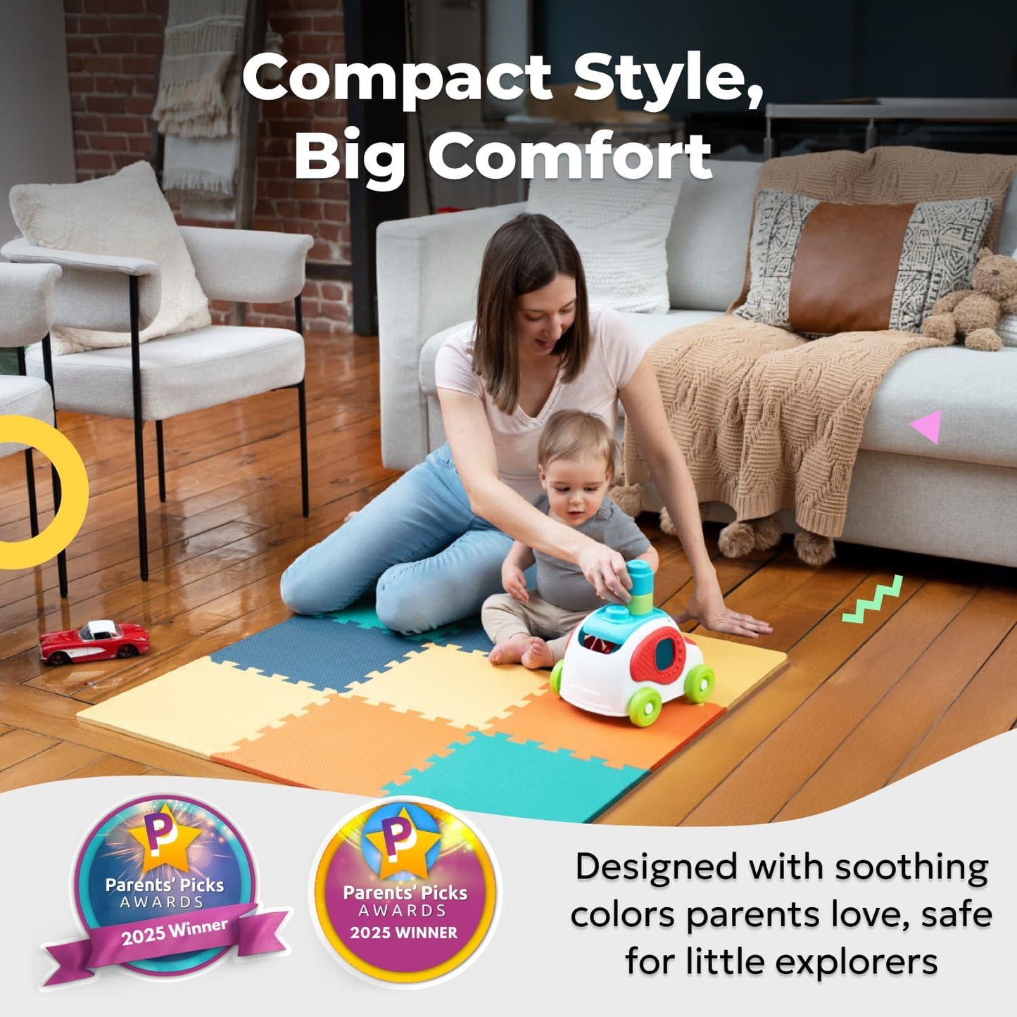 MioTetto Baby Play Mat, Comfortable Tummy Time Mat – Portable Foam Floor Tiles, Safe baby mat for floor for Crawling & Development, Soft play mat for babies 0-6 months, Stylish interlocking foam tiles