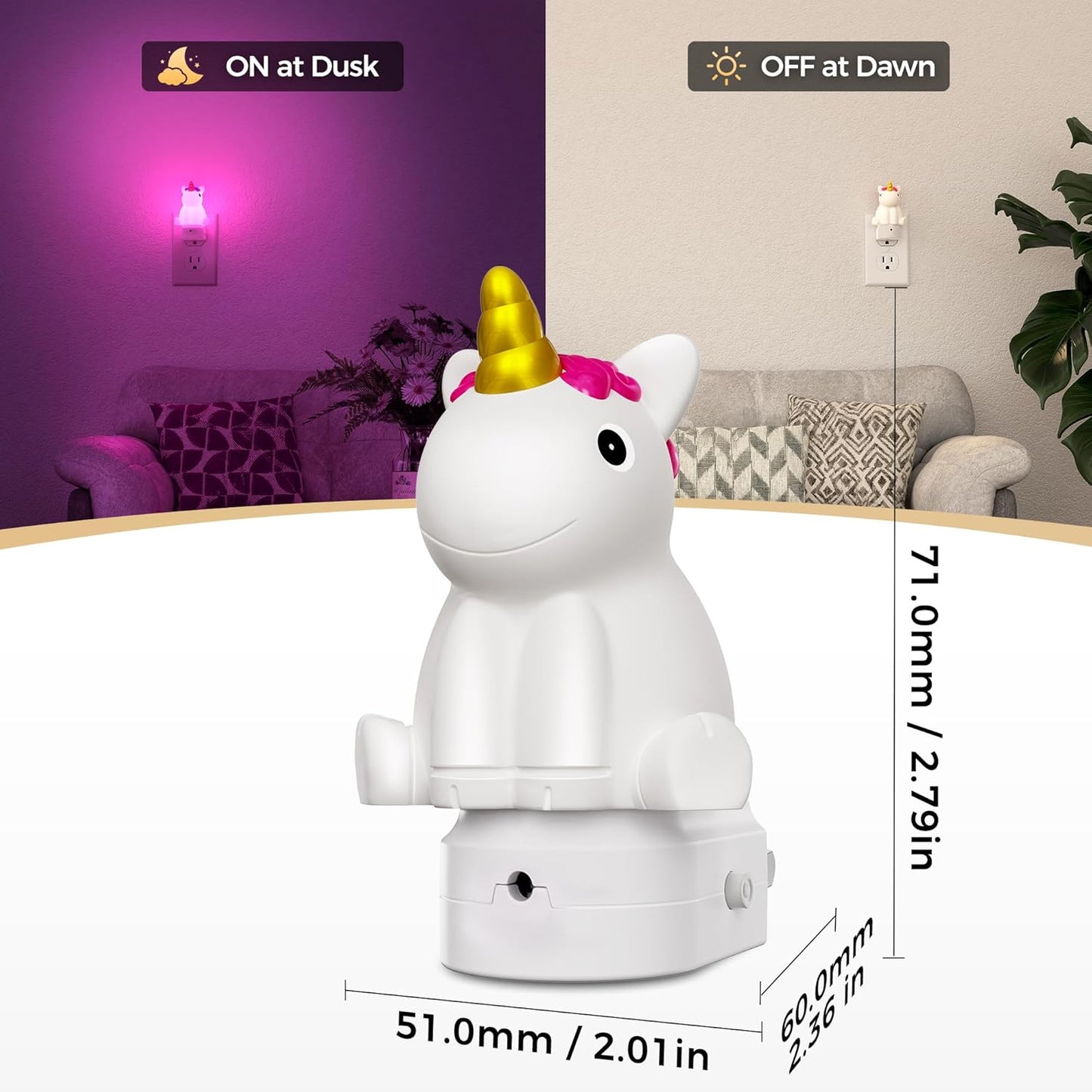 DORESshop LED Night Light for Kids[2 Pack], 3D Cute Unicorn Night Lights Plug into Wall with Dusk to Dawn Sensor, RGB+Soft White 3000K Night Light, Christmas Birthday Gift for Kids, Room Decor