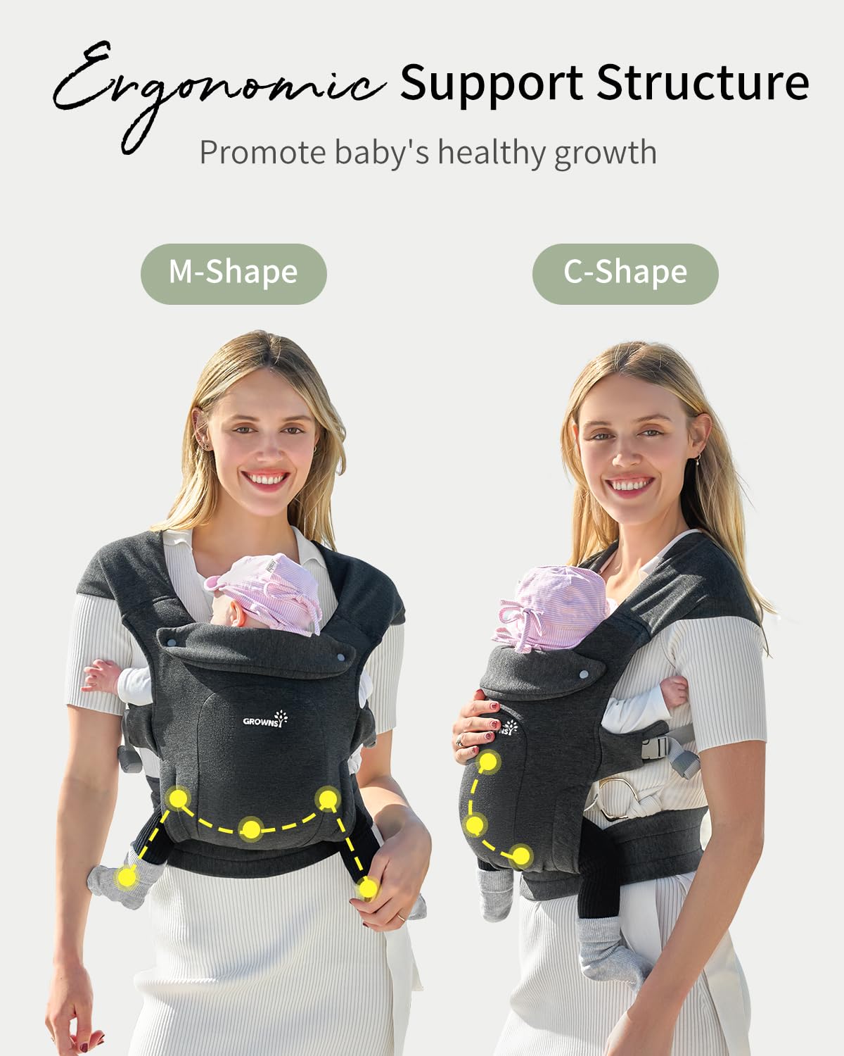 GROWNSY Baby Carrier Newborn to Toddler, Cozy Baby Wraps Carrier, Ergonomic Baby Carrier with Head Support, Deep Grey
