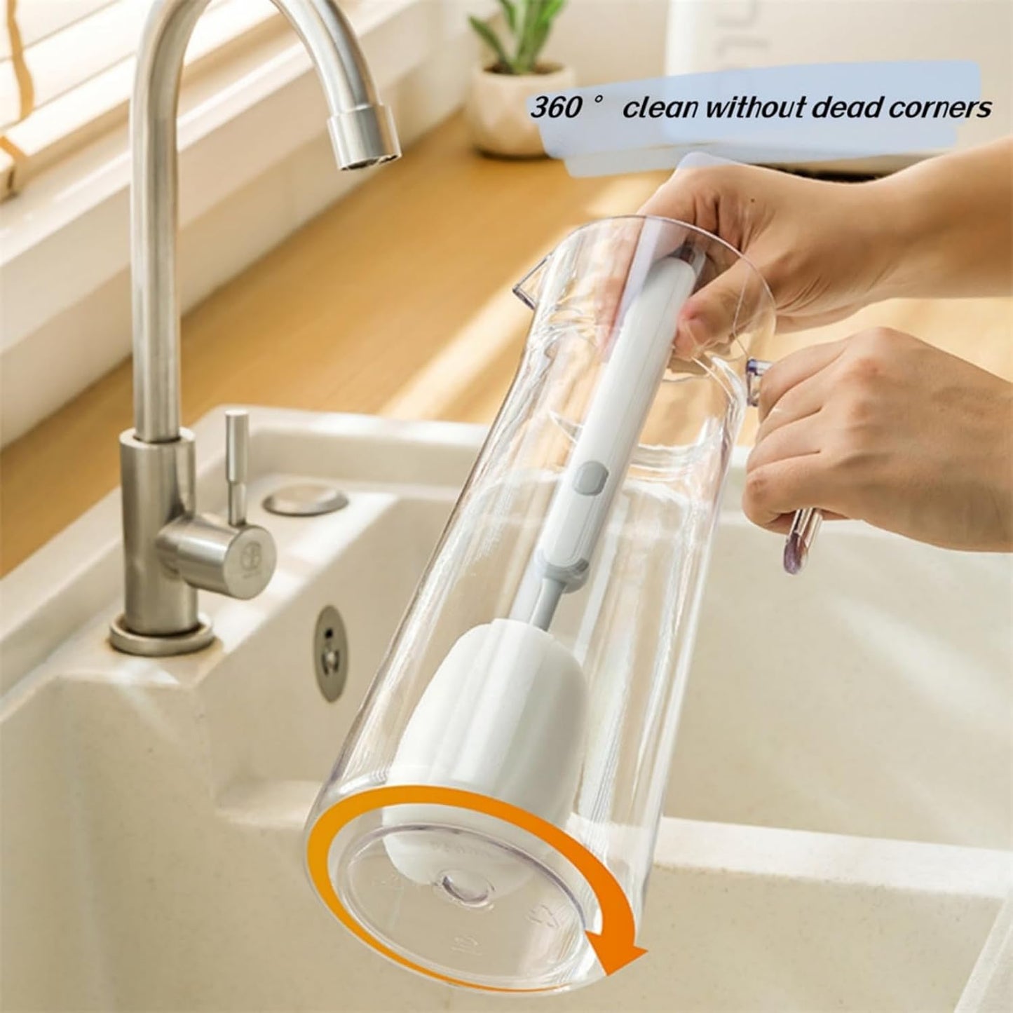 Bottle Brush Long Handle Cup Cleaner Brush Sponge Bottle Scrubber Detachable Handle Portable Sponge Cleaning Brush for Cups Wine Glasses Water Bottles Baby Bottles and Vacuum Flasks (White)