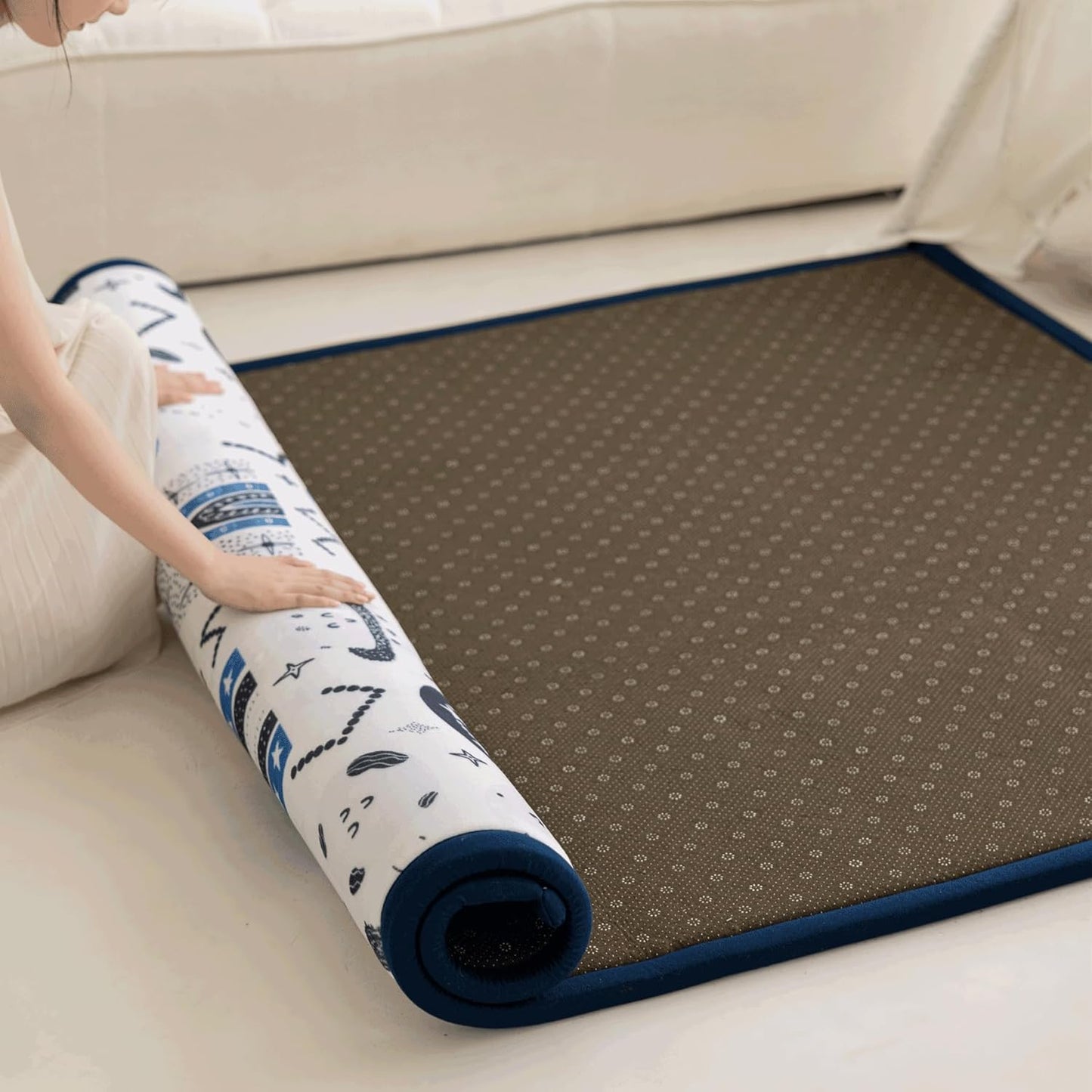 Loartee Rainbow Kids Play Mat - 1" Thick Baby Nursery Rug, Soft Crawling for Toddlers, Coral Velvet Memory Foam Tummy Time, Blue, 78"x94"