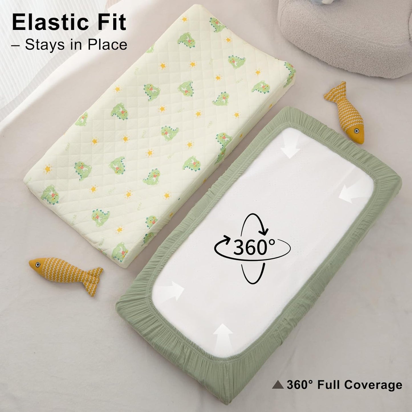 Unicorn Castle Waterproof Changing Pad Cover Muslin Changing Table Pad Cover 2 Pack Quilting for 32"x16" Baby Changing Pad Sheets Girls Boys,Green Dinosaur