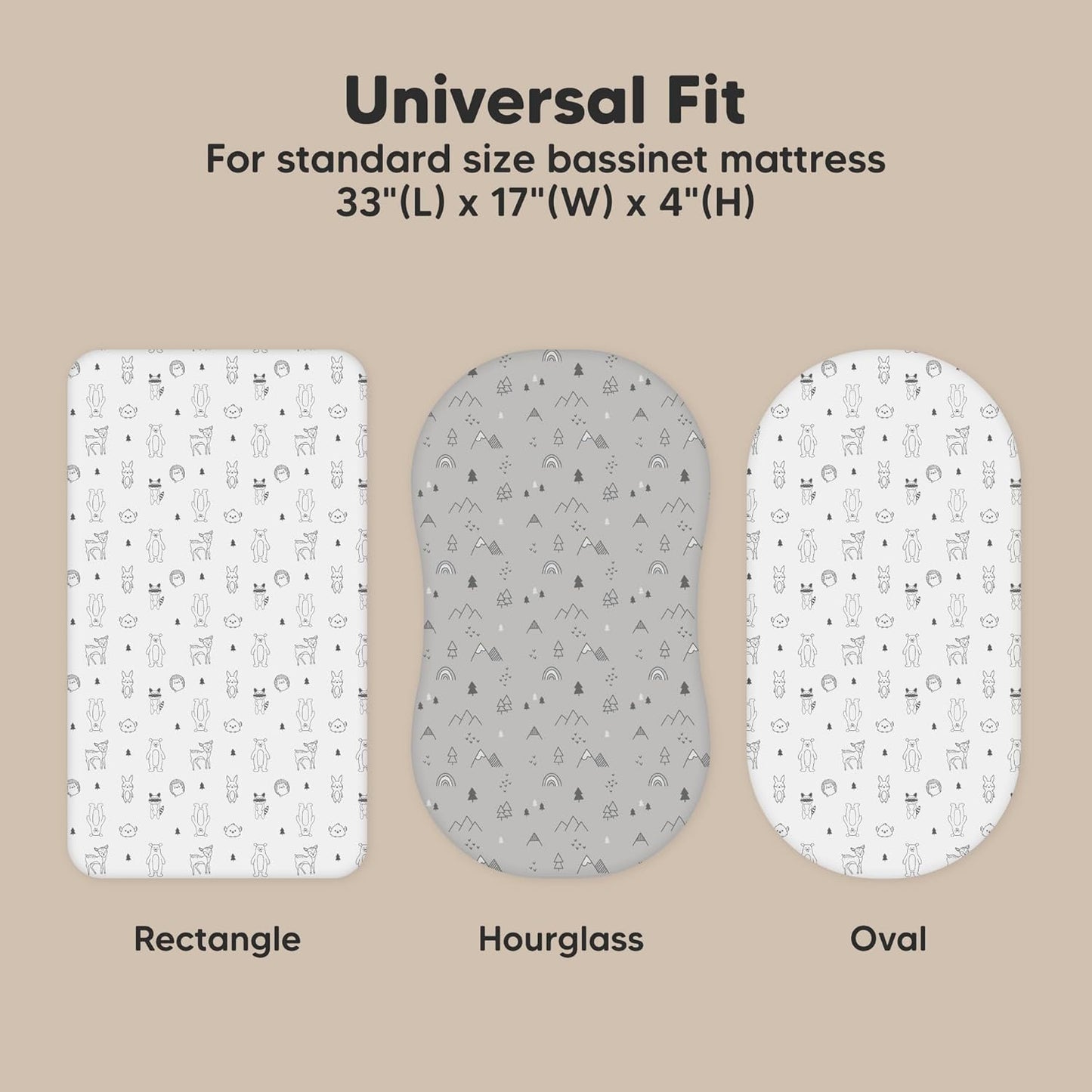 2-Pack Organic Bassinet Sheets for Girls, Boys - 100% Cotton Bassinet Mattress Sheets Compatible with Halo Bassinest Swivel Sleeper, Graco, Baby Delight, Chicco, Fitted Bassinet Sheets (Woodland)