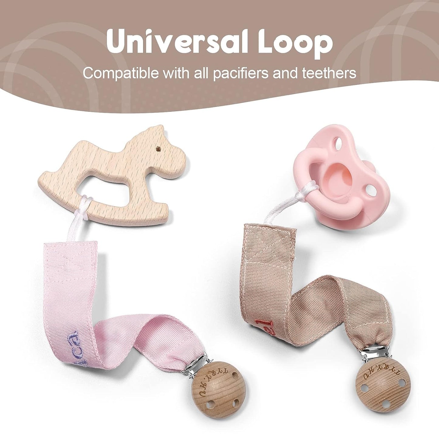 TYRY.HU Personalized Pacifier Clip with Name, Embroidery Pacifier Holder for Baby Girls and Boys, Neutral Binky Clips Universally Fit All Pacifiers & Baby Toys, Baby Gift, 2 Pack(Pink, Khaki)